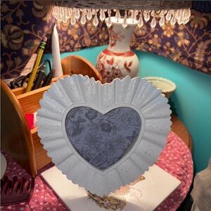 White Lace Pattern Coquette Heart Shaped Picture Frame